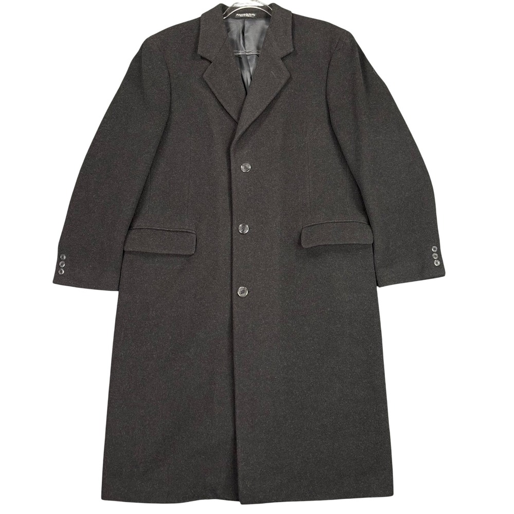Di Silver Mens Cashmere Wool Long Overcoat Charcoal Long Italian Fabric XL